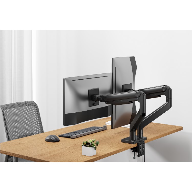 Box Opened electriQ Dual Premium Monitor Arm with USB A/C Ports For Up to x2 45" Screen