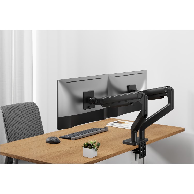 Box Opened electriQ Dual Premium Monitor Arm with USB A/C Ports For Up to x2 45" Screen