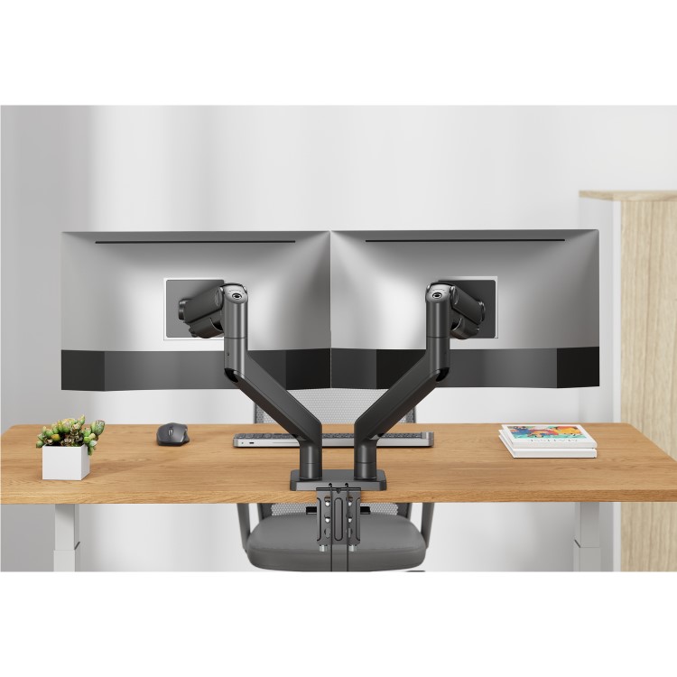 Box Opened electriQ Dual Premium Monitor Arm with USB A/C Ports For Up to x2 45" Screen