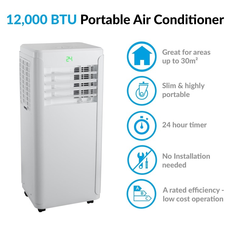 electriQ 12000 BTU Portable Air Conditioner for rooms up to 30 sqm