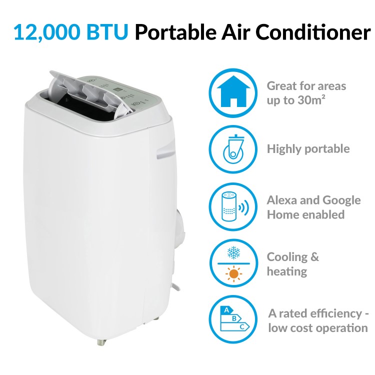 GRADE A2 - electriQ 12000 BTU SMART WIFI App-controllable  Portable Air Conditioner with heatpump for rooms up to 30 sqm - Alexa Enabled