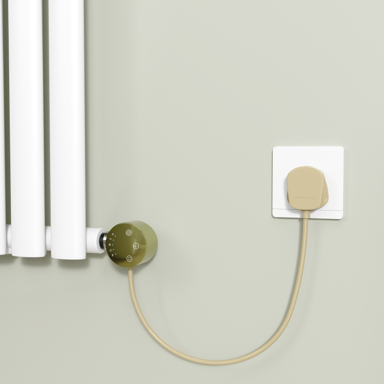 Brushed Brass electriQ 600W Smart Wi-Fi Thermostatic Heating Element for Electric & Dual-Fuel Radiators and Towel Rails – Plug-In or Hardwired