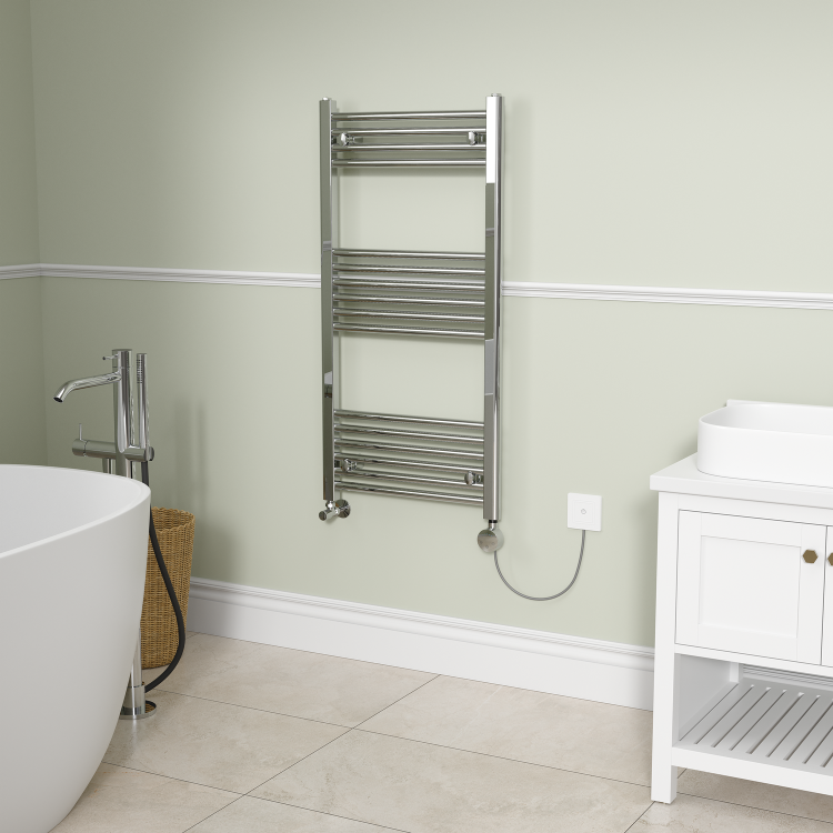 GRADE A1 - Chrome electriQ 800W Smart Wi-Fi Thermostatic Heating Element for Electric & Dual-Fuel Radiators and Towel Rails – Plug-In or Hardwired