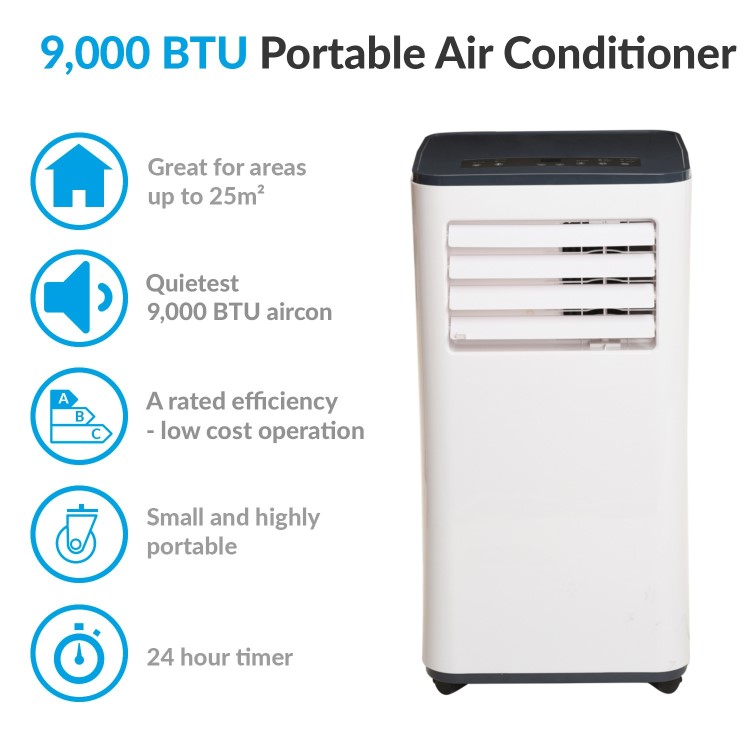 GRADE A2 - electriQ SILENT10 - 9000 BTU Quiet Air Conditioner for rooms up to  25 sqm