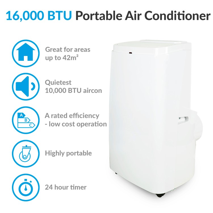GRADE A3 - electriQ 16000 BTU Quiet Portable Air Conditioner - for large rooms up to 42 sqm