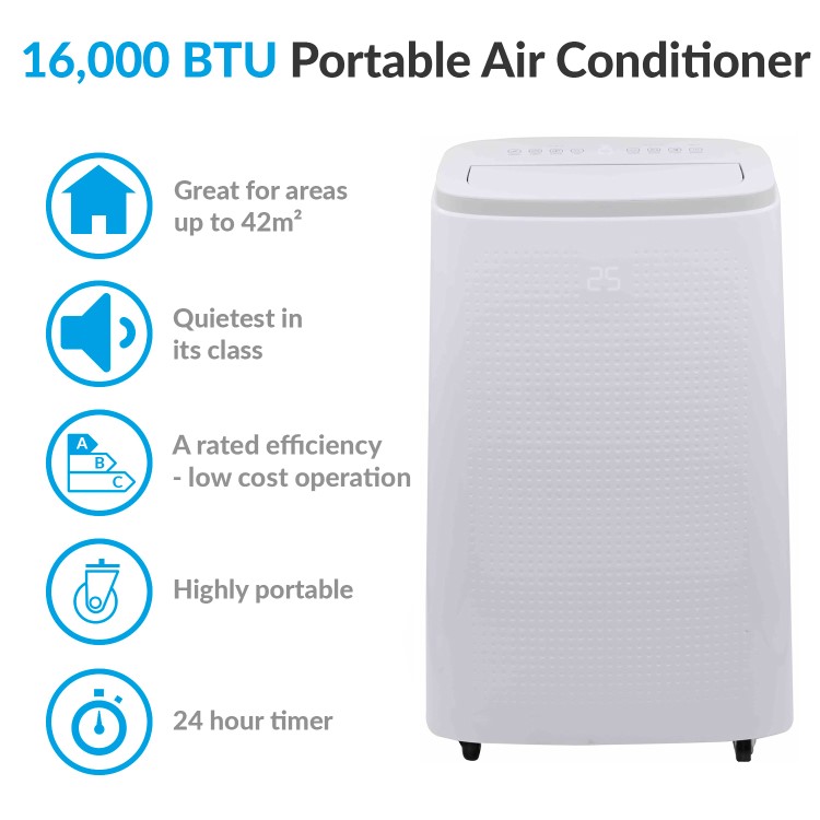 electriQ 16000 BTU Quiet Portable Air Conditioner - for large rooms up to 42 sqm