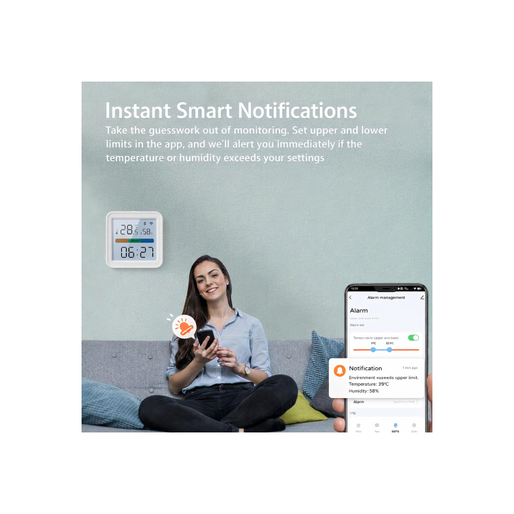 Tuya Smart WiFi Swiss-Precision Temp & Humidity Sensor with Backlit LCD ...