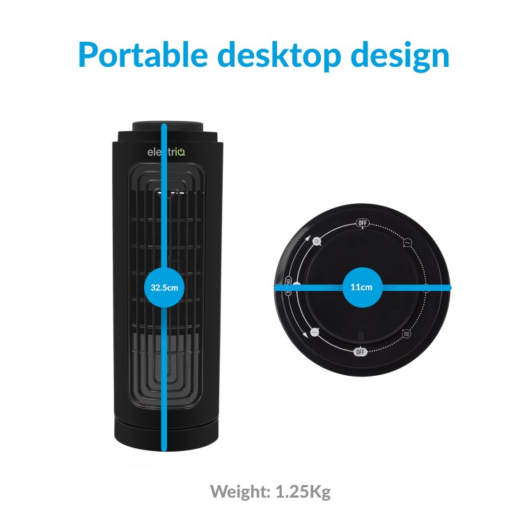 Refurbished electriQ Slim Tower Fan with Oscillation and 3 speed settings Black
