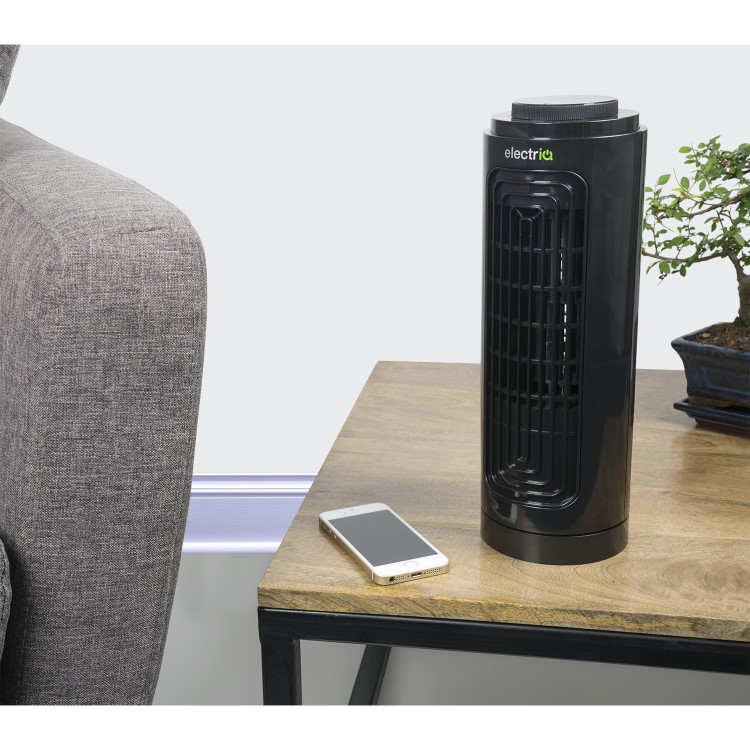 Refurbished electriQ Slim Tower Fan with Oscillation and 3 speed settings Black