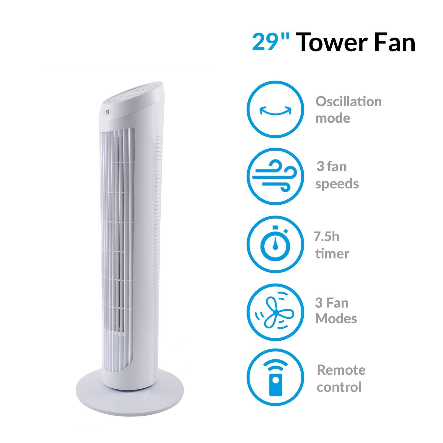 Remote Control 70° Oscillating 45W. 7.5 Hour Timer Function 3 Speed Settings NETTA Tower Fan 29 Inch Electric Cooling Quiet Portable Floor Standing Fan 