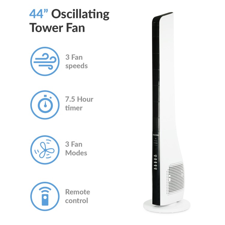 GRADE A1 - electriQ 44" Tower Fan with Remote Control 3 Speed Settings Timer & Oscillation Functions