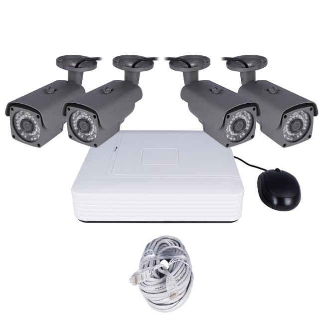 electriQ CCTV System - 4 Channel HD 1080p NVR with 4 x 1080p Bullet Cameras & 1TB HDD