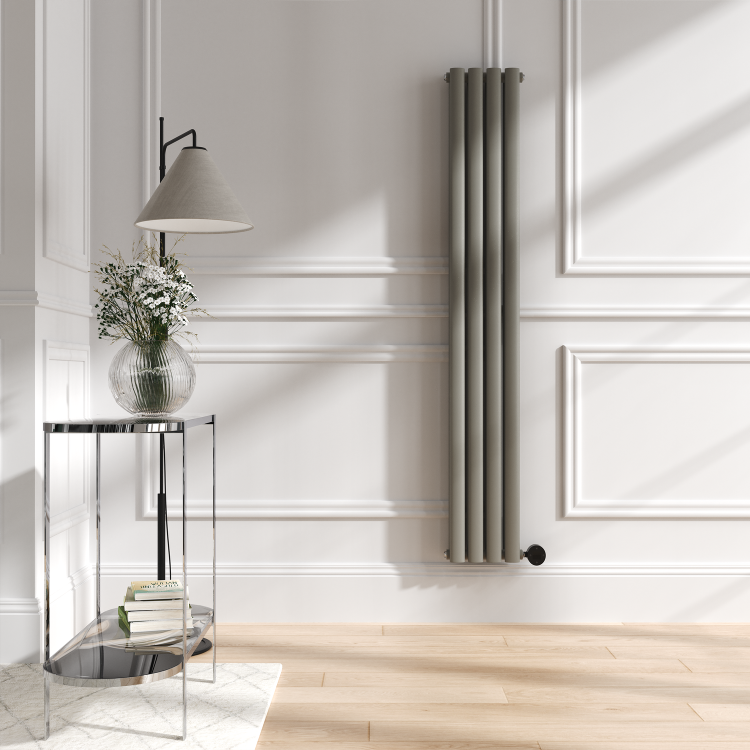 Smoked Stone Vertical Smart Electric Radiator with Wi-Fi Thermostat - 1.2KW - H1600xW236 - Bathroom Safe