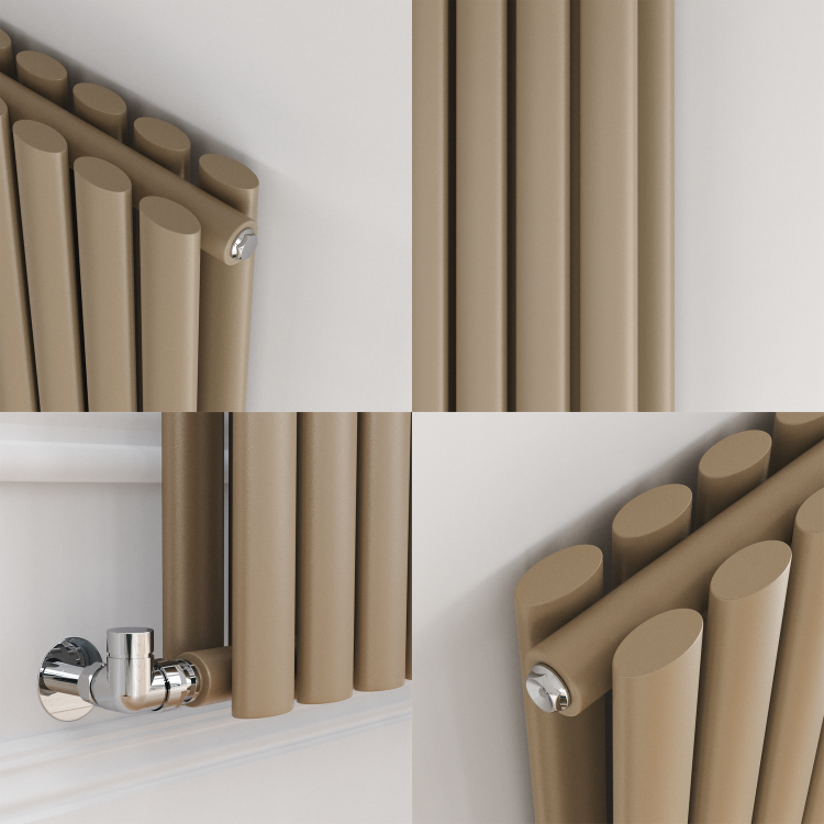 Sorrento Beige grey Vertical Oval Designer Radiator 1600x236mm Double Panel 2234 BTU