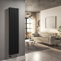 Midnight Black Vertical Smart Electric Radiator with Wi-Fi Thermostat - 1.2kW - Double Panel H1600xW354mm - Bathroom Safe