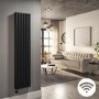 Midnight Black Vertical Smart Electric Radiator with Wi-Fi Thermostat - 1.2kW - Double Panel H1600xW354mm - Bathroom Safe