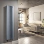 Light Grey Vertical Smart Electric Radiator with Wi-Fi Thermostat - 1.2kW - Double Panel H1600xW354mm - Bathroom Safe