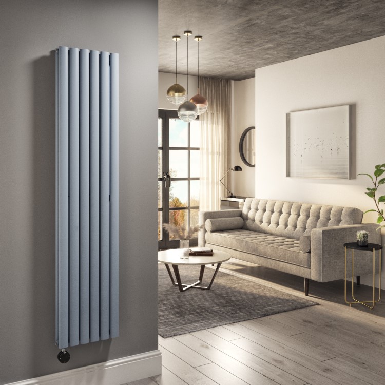 Light Grey Vertical Smart Electric Radiator with Wi-Fi Thermostat - 1.2kW - Double Panel H1600xW354mm - Bathroom Safe