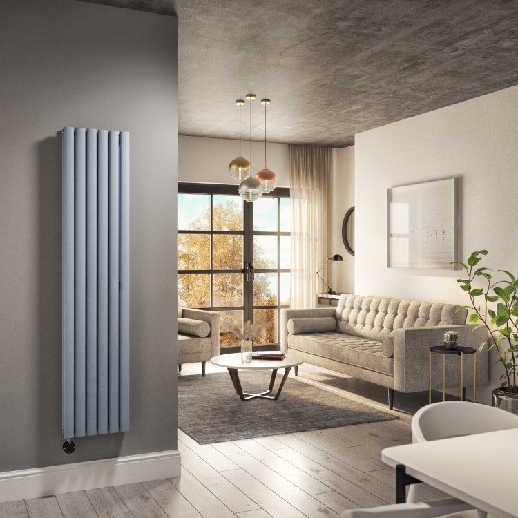 Light Grey Vertical Smart Electric Radiator with Wi-Fi Thermostat - 1.2kW - Double Panel H1600xW354mm - Bathroom Safe