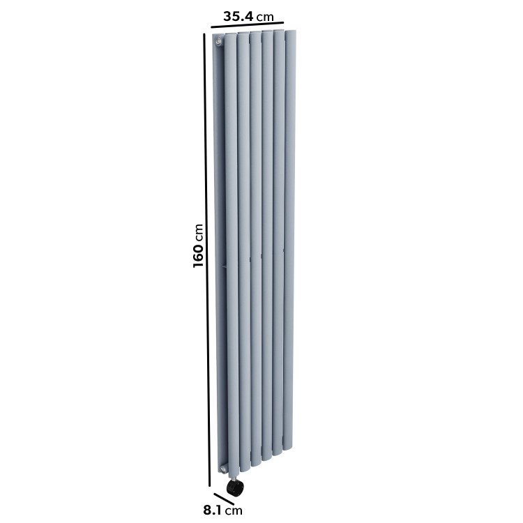 Light Grey Vertical Smart Electric Radiator with Wi-Fi Thermostat - 1.2kW - Double Panel H1600xW354mm - Bathroom Safe