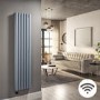 Light Grey Vertical Smart Electric Radiator with Wi-Fi Thermostat - 1.2kW - Double Panel H1600xW354mm - Bathroom Safe