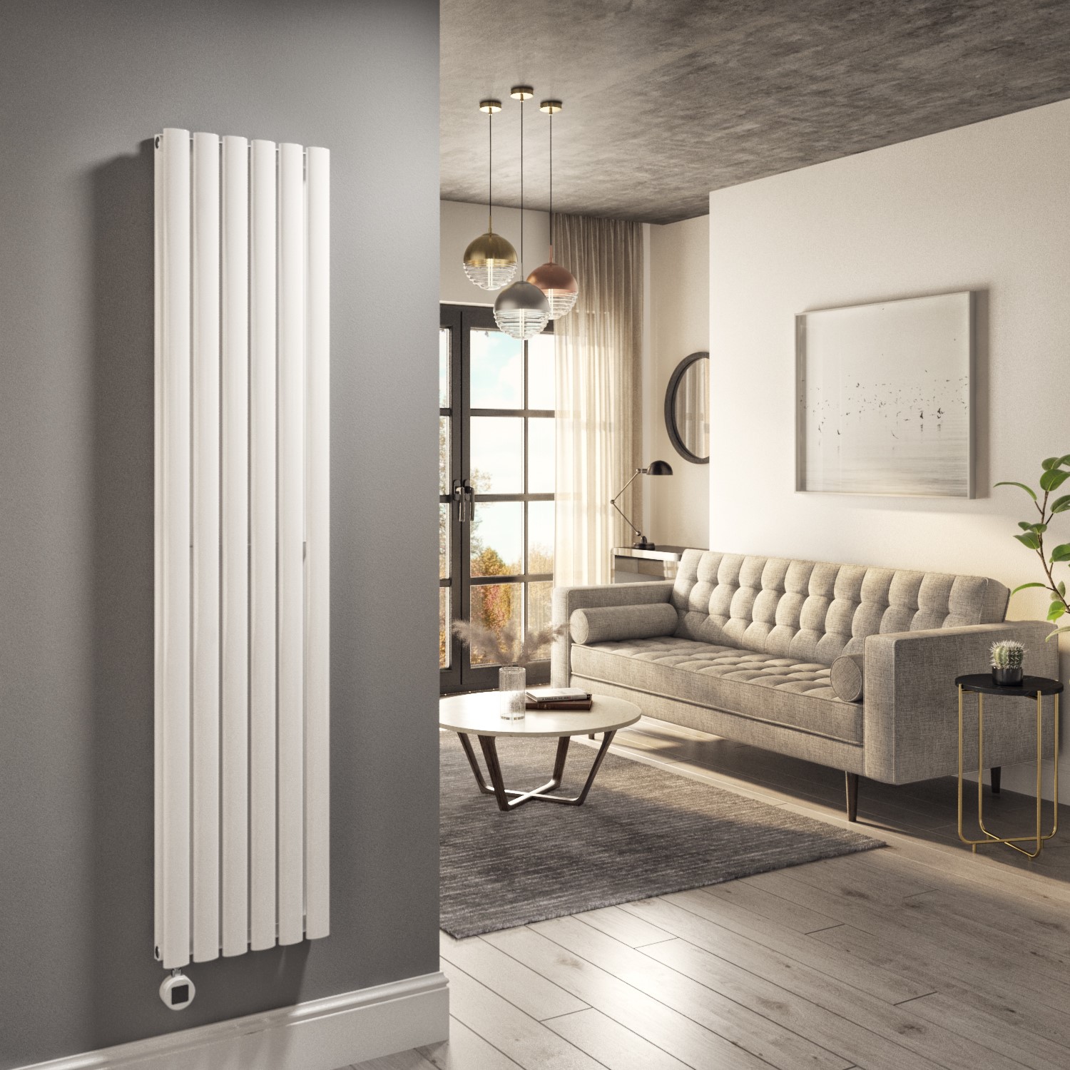 White Electric Vertical Designer Radiator 1.2kW with Wi-Fi Thermostat ...