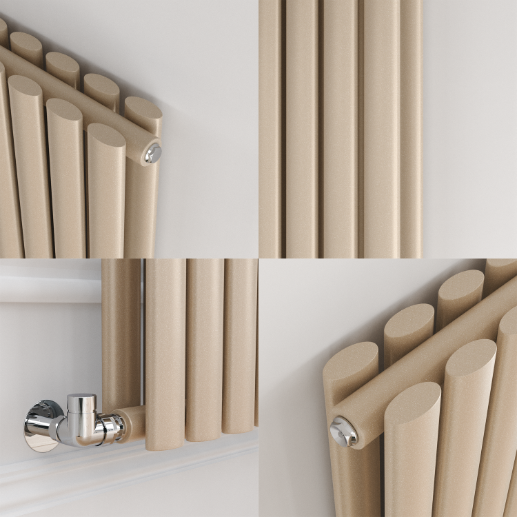 Sorrento Beige grey Vertical Oval Designer Radiator 1600x472mm Double Panel 4468 BTU