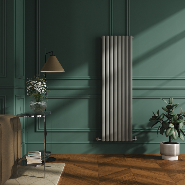 Sorrento Smoked Stone Vertical Oval Designer Radiator 1600x472mm Double Panel 4468 BTU