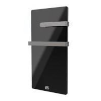 380W Smart Infrared Vertical Black Glass Designer Wall Heater 450x900mm with Optional Towel Rail - IP24 Bathroom Safe