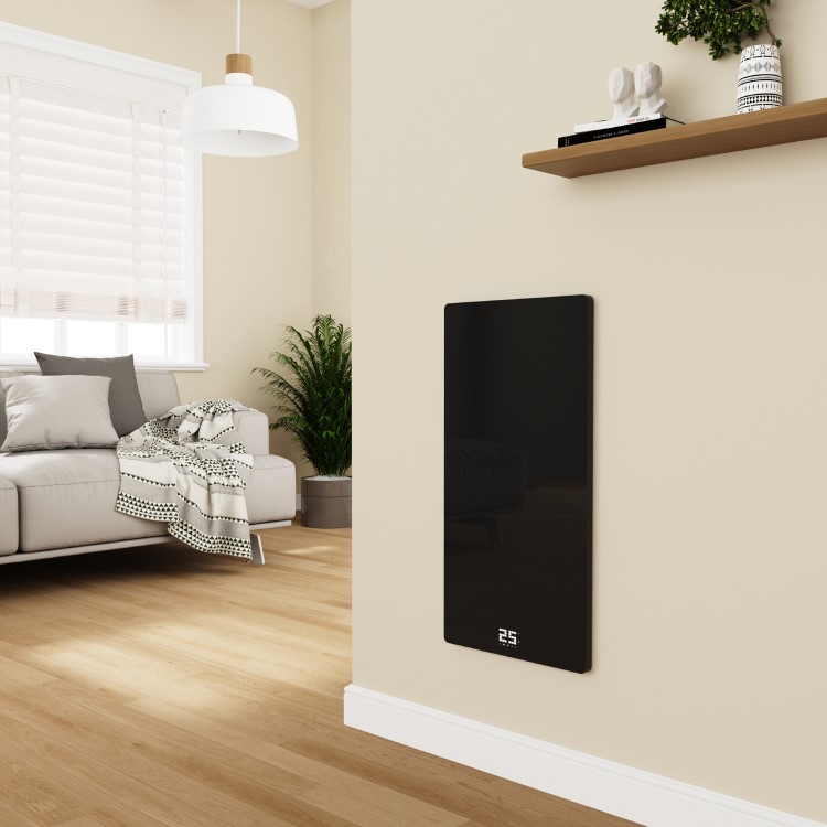 Low Energy 600w Infrared Designer Glass Wall Mounted Heater with Towel Rail and Smart WiFi Alexa - IP24 Bathroom Safe
