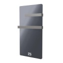 A1/VG2TR-600DGWIR Refurbished 600W Smart Infrared Vertical Anthracite Glass Designer Wall Heater 550x1100mm with Optional Towel Rail - IP24 Bathroom Safe
