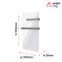 600W Smart Infrared Vertical White Glass Designer Wall Heater 550x1100mm with Optional Towel Rail - IP24 Bathroom Safe