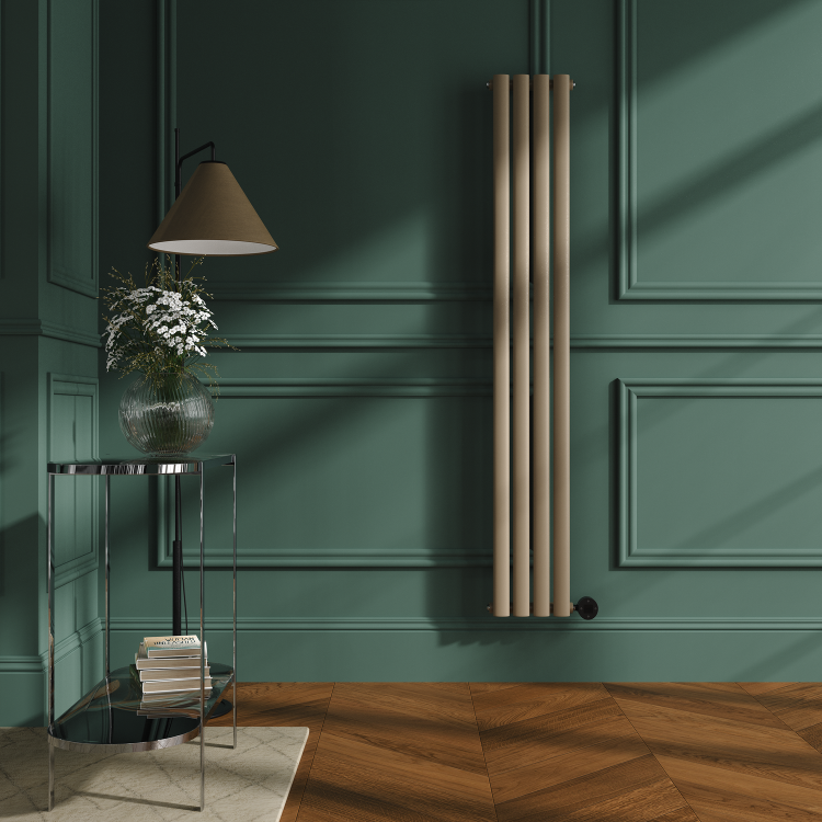 Beige grey Vertical Smart Electric Radiator with Wi-Fi Thermostat - 1KW - H1600xW236 - Bathroom Safe