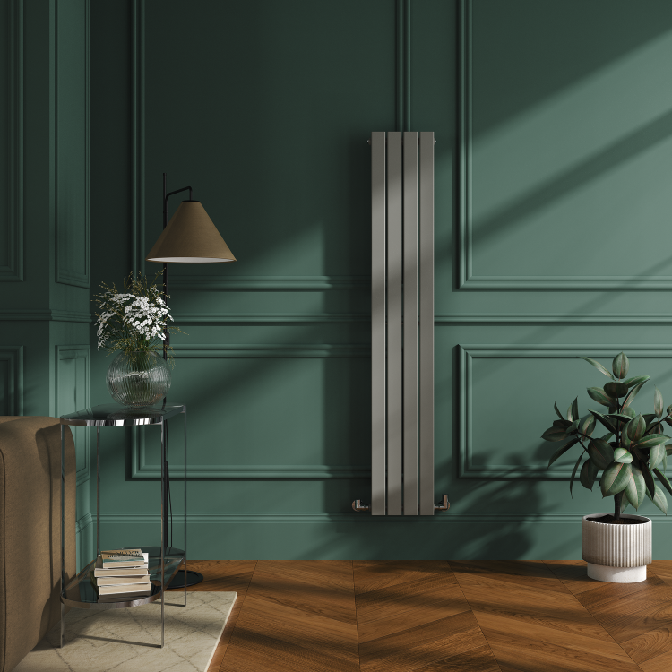 Riace Smoked Stone Vertical Flat Designer Radiator 1600x272mm Single Panel 1628 BTU