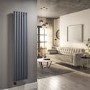 GRADE A1 - Anthracite Electric Vertical Designer Radiator 1kW with Wifi Thermostat - H1600xW354mm - IPX4 Bathroom Safe