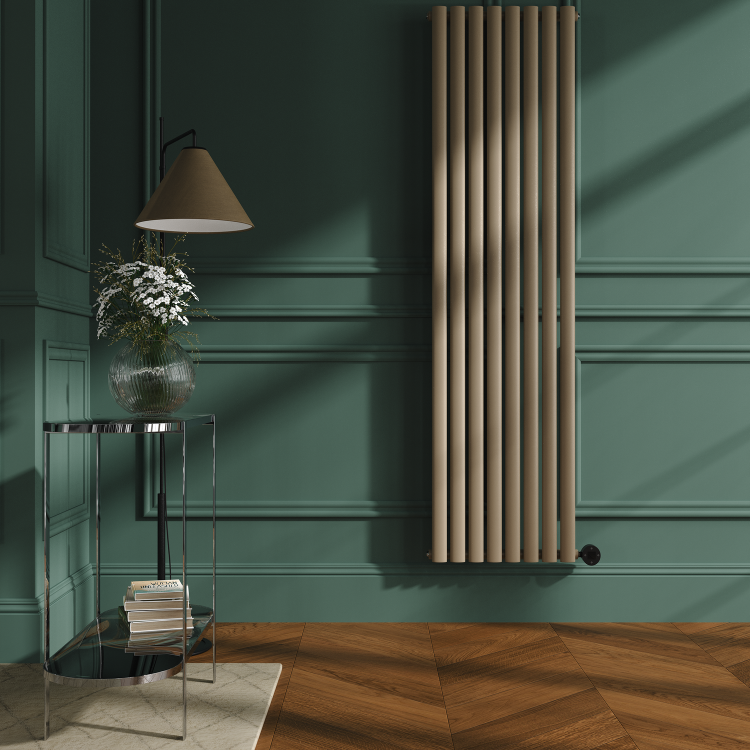 Beige grey Vertical Smart Electric Radiator with Wi-Fi Thermostat - 2x1.2KW - H1800xW472 - Bathroom Safe