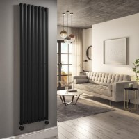 Midnight Black Vertical Smart Electric Radiator with Wi-Fi Thermostat - 2.4kW - H1800xW472mm - Bathroom Safe