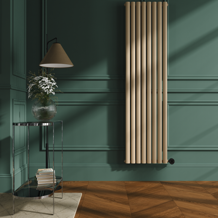 Elk brown Vertical Smart Electric Radiator with Wi-Fi Thermostat - 2x1.2KW - H1800xW472 - Bathroom Safe