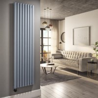 Refurbished - Light Grey Electric Vertical Designer Radiator 2.4kW with Wifi Thermostat - H1800xW472mm - IPX4 Bathroom Safe