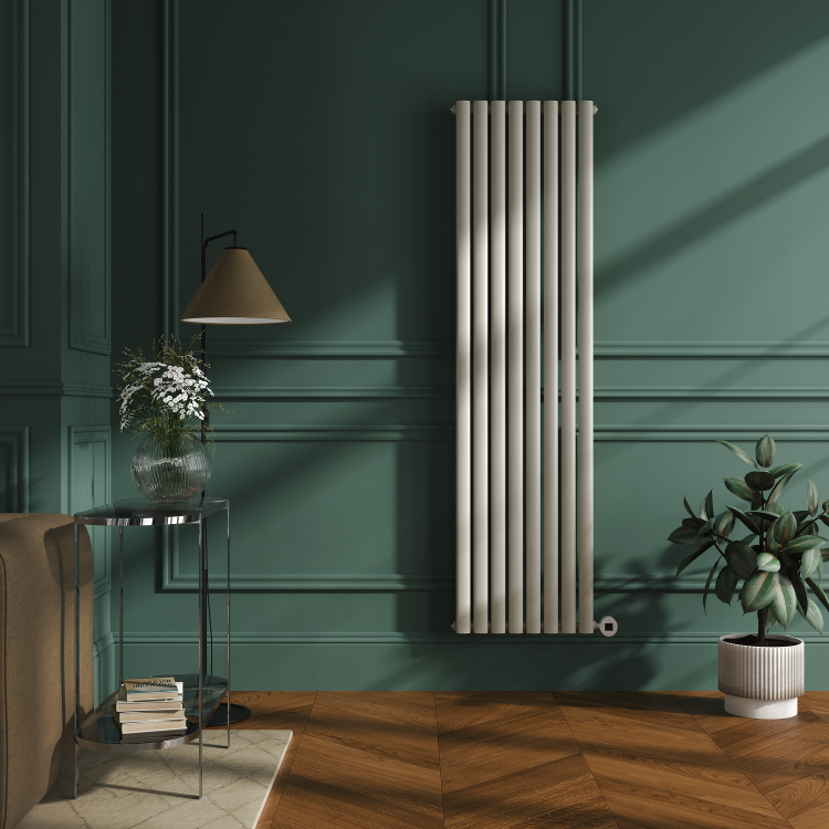 Linen Vertical Smart Electric Radiator with Wi-Fi Thermostat - 2x1.2KW - H1800xW472 - Bathroom Safe