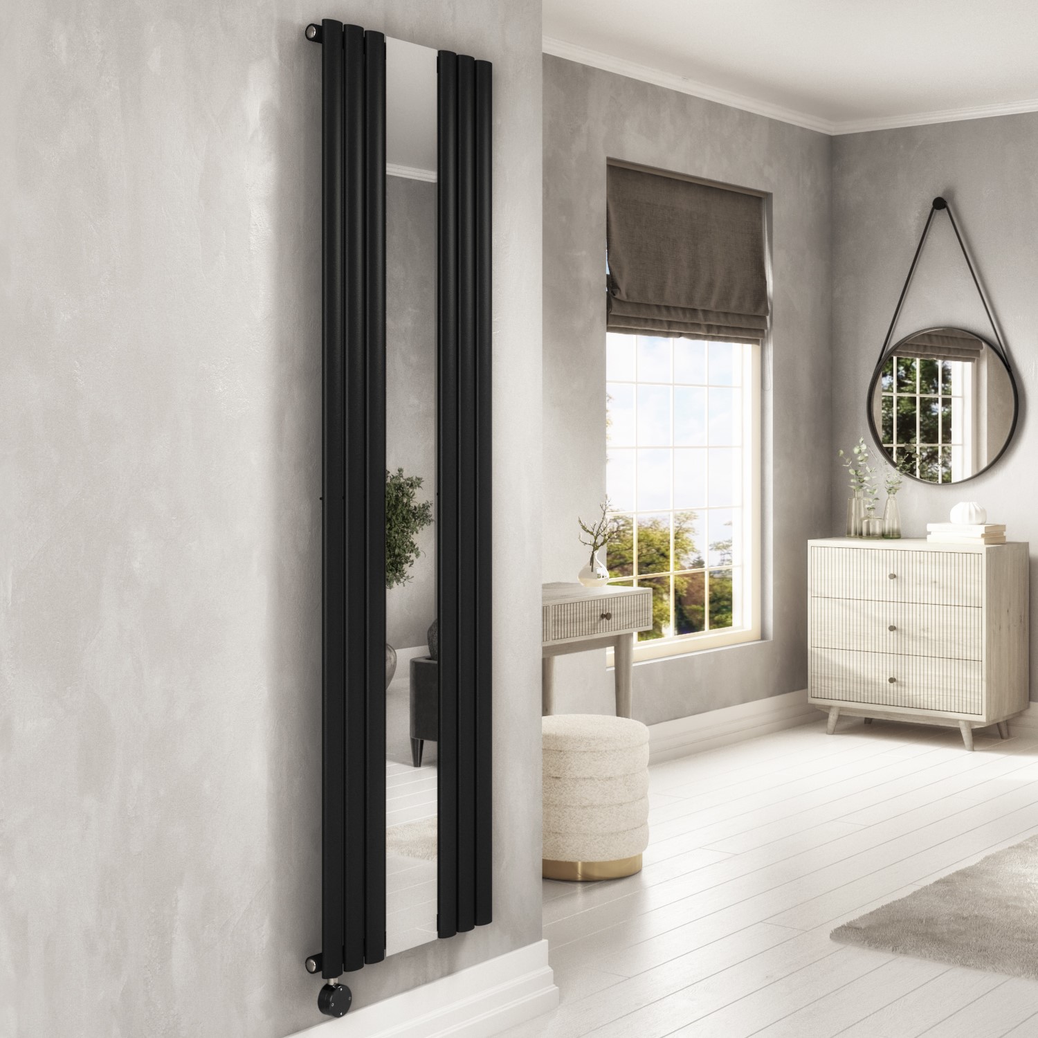 Institutional Grade Radiators GRADE A1 - Midnight Black Electric Vertical Designer Radiator 1.2kW ...