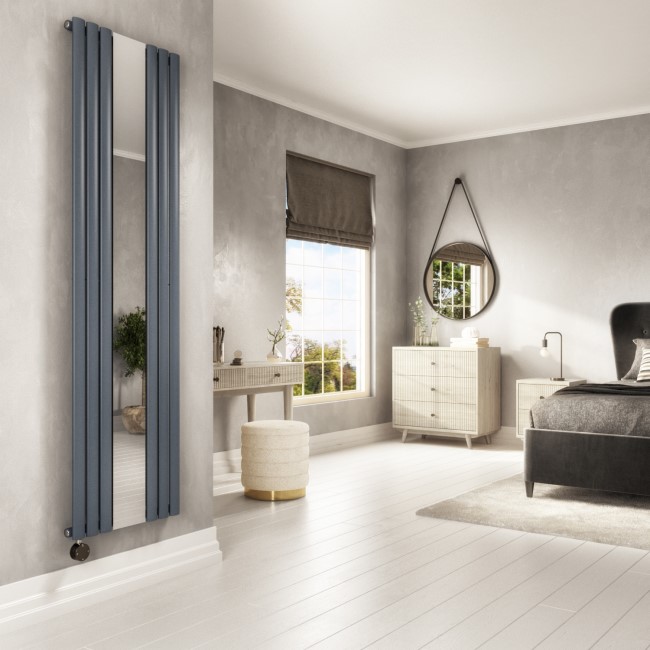 Anthracite Electric Vertical Designer Radiator 1.2kW with Mirror and Wifi  Thermostat - H1800xW500mm - IPX4 Bathroom Safe | electriQ