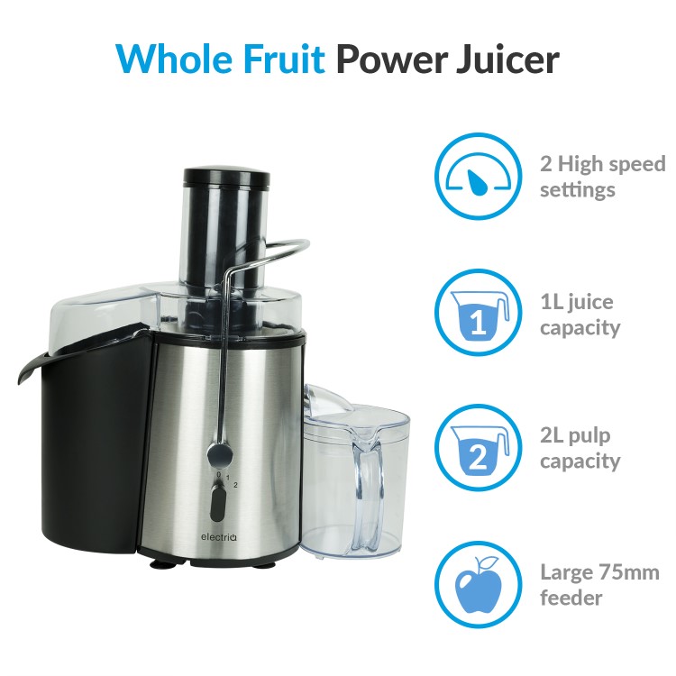 GRADE A2 - electriQ Whole Fruit 990W Power Juicer - Stainless Steel