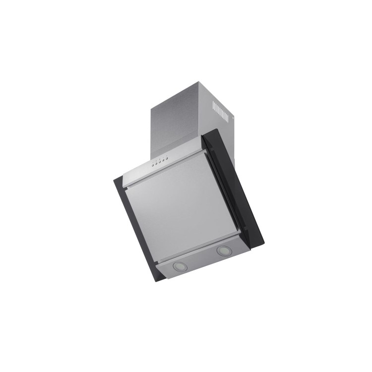 electriQ 60cm Angled Chimney Cooker Hood - Stainless Steel & Black Glass