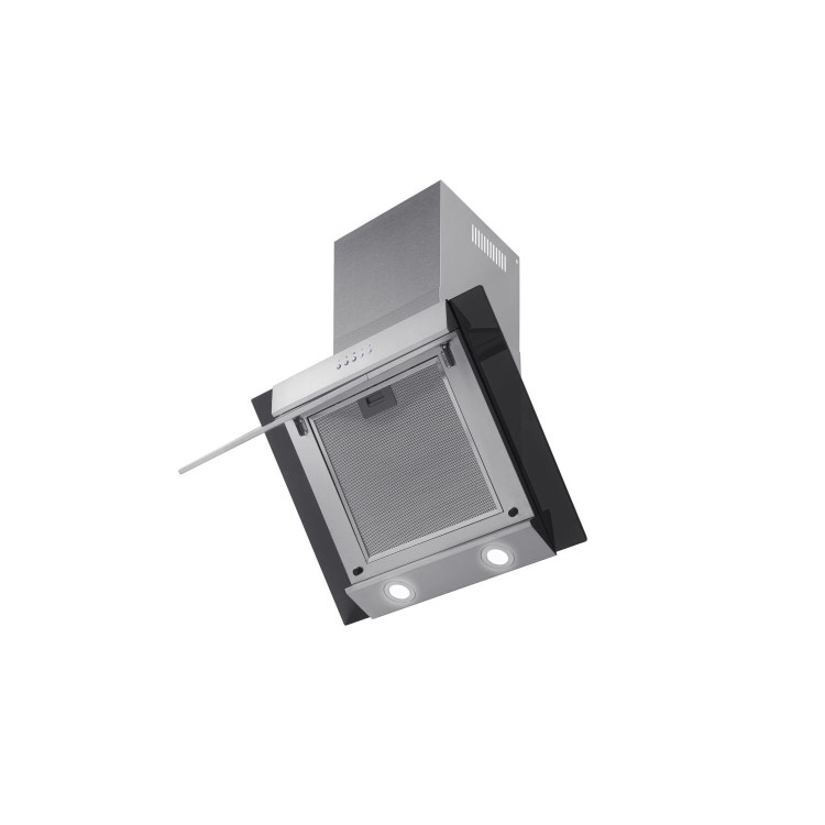 electriQ 60cm Angled Chimney Cooker Hood - Stainless Steel & Black Glass