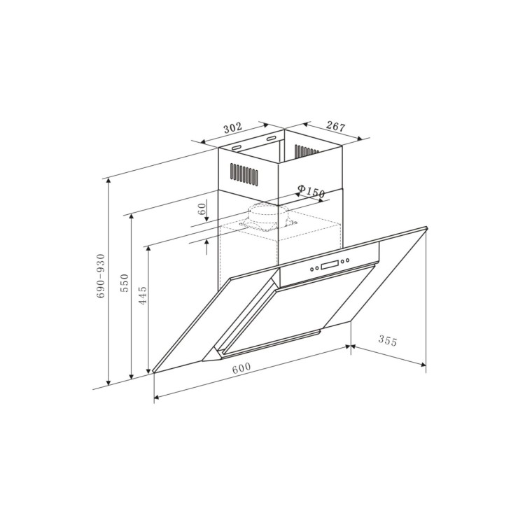 electriQ 60cm Angled Chimney Cooker Hood - Stainless Steel & Black Glass