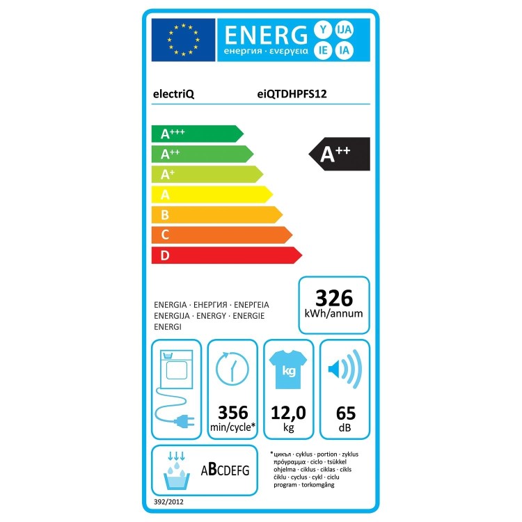 Refurbished electriQ eiQTDHPFS12 Freestanding Heat Pump 12KG Tumble Dryer