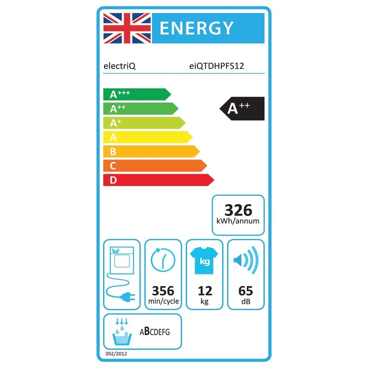 Refurbished electriQ eiQTDHPFS12 Freestanding Heat Pump 12KG Tumble Dryer