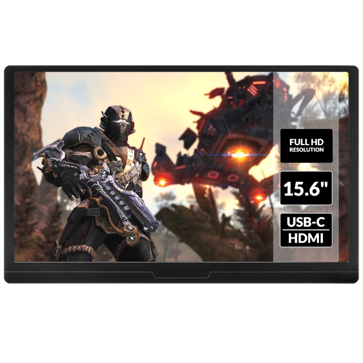 GRADE A2 - electriQ 15.6 inch Portable Gaming Monitor HDMI/USB-C Speakers Built-in - Compatible with Raspberry Pi PS4 Xbox & Mobile Phones