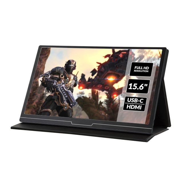 electriQ 15.6 inch Portable Gaming Monitor HDMI/USB-C Speakers Built-in - Compatible with Raspberry Pi PS4 Xbox & Mobile Phones